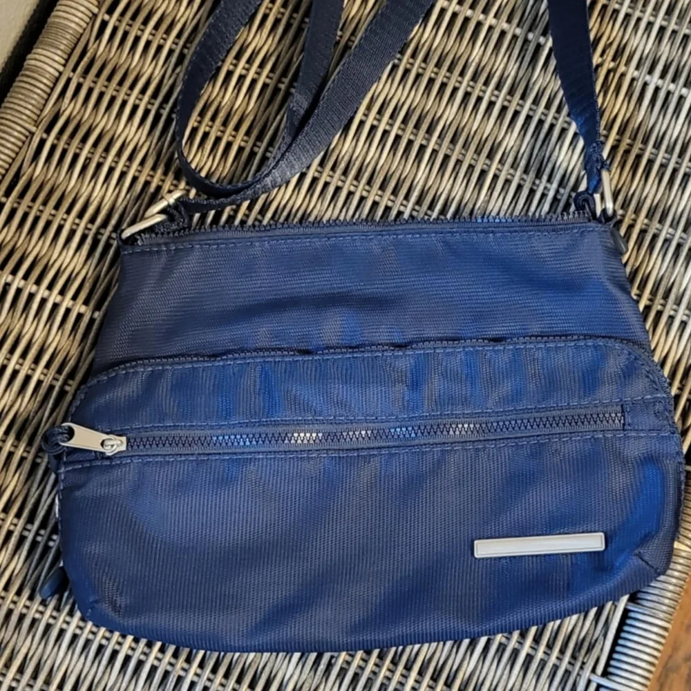 Crossbody Purse Multipocket Nylon Bag Blue Gray Lining